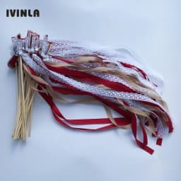 New 30/20/10pcs/lot Champagne + jute + lace wedding Ribbon Wands stick Confetti Stream with big sliver Bells for wedding party