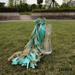 New 30/20/10pcs/lot Champagne + jute + lace wedding Ribbon Wands stick Confetti Stream with big sliver Bells for wedding party