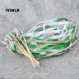 New 30/20/10pcs/lot Champagne + jute + lace wedding Ribbon Wands stick Confetti Stream with big sliver Bells for wedding party