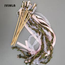 New 30/20/10pcs/lot Champagne + jute + lace wedding Ribbon Wands stick Confetti Stream with big sliver Bells for wedding party