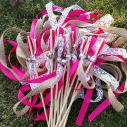 New 30/20/10pcs/lot Champagne + jute + lace wedding Ribbon Wands stick Confetti Stream with big sliver Bells for wedding party