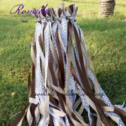 New 30/20/10pcs/lot Champagne + jute + lace wedding Ribbon Wands stick Confetti Stream with big sliver Bells for wedding party