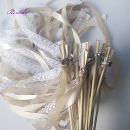 New 30/20/10pcs/lot Champagne + jute + lace wedding Ribbon Wands stick Confetti Stream with big sliver Bells for wedding party