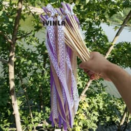 New 30/20/10pcs/lot Champagne + jute + lace wedding Ribbon Wands stick Confetti Stream with big sliver Bells for wedding party