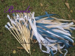New 30/20/10pcs/lot Champagne + jute + lace wedding Ribbon Wands stick Confetti Stream with big sliver Bells for wedding party