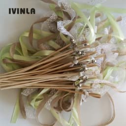 New 30/20/10pcs/lot Champagne + jute + lace wedding Ribbon Wands stick Confetti Stream with big sliver Bells for wedding party