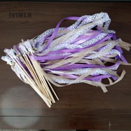 New 30/20/10pcs/lot Champagne + jute + lace wedding Ribbon Wands stick Confetti Stream with big sliver Bells for wedding party