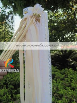 New 30/20/10pcs/lot Champagne + jute + lace wedding Ribbon Wands stick Confetti Stream with big sliver Bells for wedding party