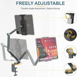 Tablet Desk Mount Stand,360° Rotating Adjustable Metal Arms Foldable, Sturdy Bed Mount for 4.7-13.5 Inch iPad and Android
