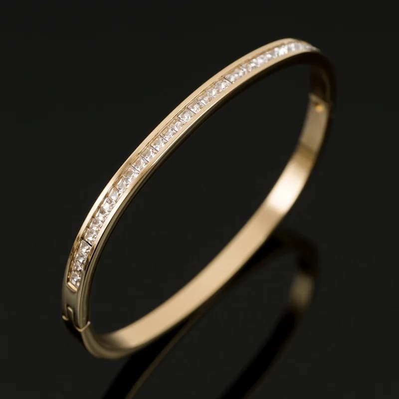 Half CZ Square Crystal Bangle Bracelet Luxury Women Stainless Steel Gold-plated Open Cuff Bracelet For Women's Wedding Jewelry