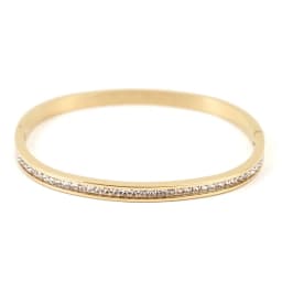 Half CZ Square Crystal Bangle Bracelet Luxury Women Stainless Steel Gold-plated Open Cuff Bracelet For Women's Wedding Jewelry