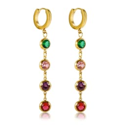 Jovo Love Stainless Steel Tassel Cubic Zirconia Long Hoop Earrings for Women Colorful Crystal Stone Stylish Earrings Jewelry