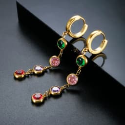 Jovo Love Stainless Steel Tassel Cubic Zirconia Long Hoop Earrings for Women Colorful Crystal Stone Stylish Earrings Jewelry