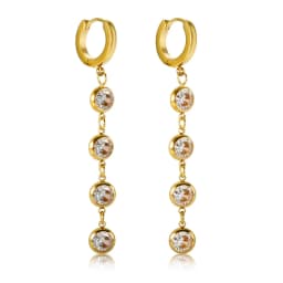 Jovo Love Stainless Steel Tassel Cubic Zirconia Long Hoop Earrings for Women Colorful Crystal Stone Stylish Earrings Jewelry