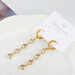 Jovo Love Stainless Steel Tassel Cubic Zirconia Long Hoop Earrings for Women Colorful Crystal Stone Stylish Earrings Jewelry