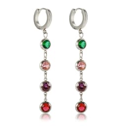 Jovo Love Stainless Steel Tassel Cubic Zirconia Long Hoop Earrings for Women Colorful Crystal Stone Stylish Earrings Jewelry
