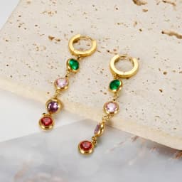 Jovo Love Stainless Steel Tassel Cubic Zirconia Long Hoop Earrings for Women Colorful Crystal Stone Stylish Earrings Jewelry