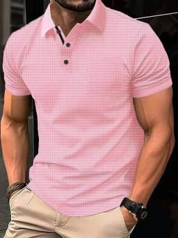 Men's Summer Short Sleeve Polo Shirts, Classic Striped Print Sporty Top, Fashionable Lapel Button-Up Men's Polo Shirts