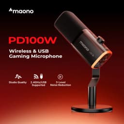 MAONO PD100W Wireless USB Dynamic Microphone Cardioid Microphone with One-Touch Mute Noise Reduction Custom RGB Light Real-Time Monitoring Microphone for PC Gaming Live Streaming Creator Podcast