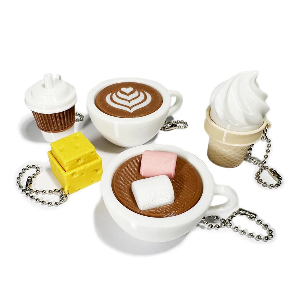 Calming Keychain Keys Finger Button Anti-stress Toys Coffee Ice Cream Cheese Food Funny Decompression Gifts for Children Adults