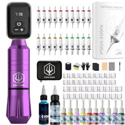 POSEIDON Tattoo Kit 20 V6 Tattoo Needles Tattoo Pen Kit For Permanent Makeup Tattoo Machine Kit Purple Wireless Tattoo Gun Kit