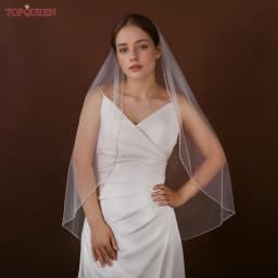 TOPQUEEN V107 Cathedral Bridal Wedding Veil Crystal Beaded Veil With Crystal Edge 1 Layer Soft Wedding Accessories Customizable