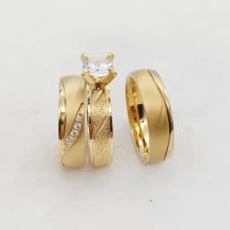3pcs Wedding Engagement Rings Bridal Sets For Men and Women Anniversary Love Alliance Couple Bands 18k Gold Plated Jewelry