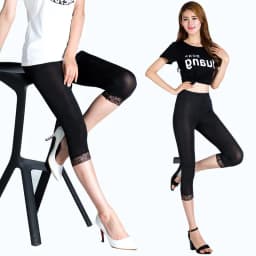 Thin Lace Short Leggings Summer Jeggings Women Pants Bodycon Cropped Capris Skinny Legging Black White Push Up Trousers Elastic