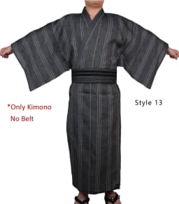 Japanese Traditional Samurai Kimono For Men Yukata Bathing Robe Hekoobi Loose Style Sauna Wear Homewear Belt Long Gown Cotton