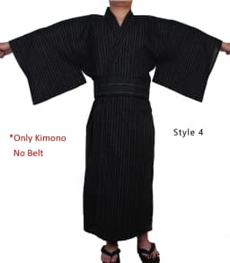 Japanese Traditional Samurai Kimono For Men Yukata Bathing Robe Hekoobi Loose Style Sauna Wear Homewear Belt Long Gown Cotton