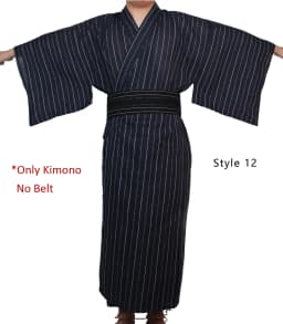 Japanese Traditional Samurai Kimono For Men Yukata Bathing Robe Hekoobi Loose Style Sauna Wear Homewear Belt Long Gown Cotton