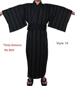 Japanese Traditional Samurai Kimono For Men Yukata Bathing Robe Hekoobi Loose Style Sauna Wear Homewear Belt Long Gown Cotton