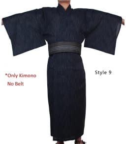 Japanese Traditional Samurai Kimono For Men Yukata Bathing Robe Hekoobi Loose Style Sauna Wear Homewear Belt Long Gown Cotton