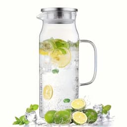 1pc 1L/1.5L Borosilicate Glass Straight Water Pitcher with Stainless Steel Lid, Household Juice Jug, Suitable for Coffee, Juice