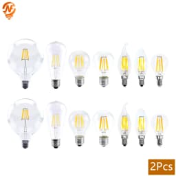 2Pcs E14 LED Bulb E27 220V Filament Light A60 C35 ST64 G80 G95 Edison Glass Bulb Retro Antique Vintage Style Cold White Warm