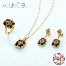 ALLNOEL Vintage 925 Sterling Silver Natural Labradorite Ring Pendant Earring Fashion Jewelry Christmas Party Gift Accessories