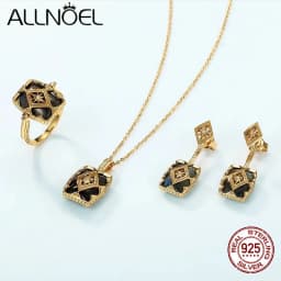 ALLNOEL Vintage 925 Sterling Silver Natural Labradorite Ring Pendant Earring Fashion Jewelry Christmas Party Gift Accessories
