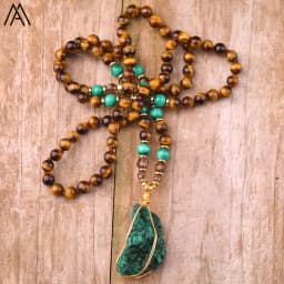 Ethnic Malachite Jasper Pendant Necklaces Women 8mm Tiger Eye Stone Knotted Woven Necklace Fashion Handmade Jewelry Gifts Bijoux