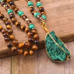 Ethnic Malachite Jasper Pendant Necklaces Women 8mm Tiger Eye Stone Knotted Woven Necklace Fashion Handmade Jewelry Gifts Bijoux