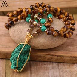 Ethnic Malachite Jasper Pendant Necklaces Women 8mm Tiger Eye Stone Knotted Woven Necklace Fashion Handmade Jewelry Gifts Bijoux