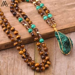 Ethnic Malachite Jasper Pendant Necklaces Women 8mm Tiger Eye Stone Knotted Woven Necklace Fashion Handmade Jewelry Gifts Bijoux