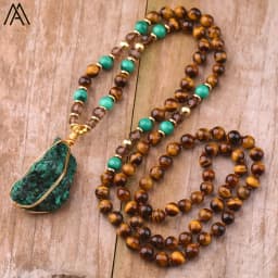 Ethnic Malachite Jasper Pendant Necklaces Women 8mm Tiger Eye Stone Knotted Woven Necklace Fashion Handmade Jewelry Gifts Bijoux