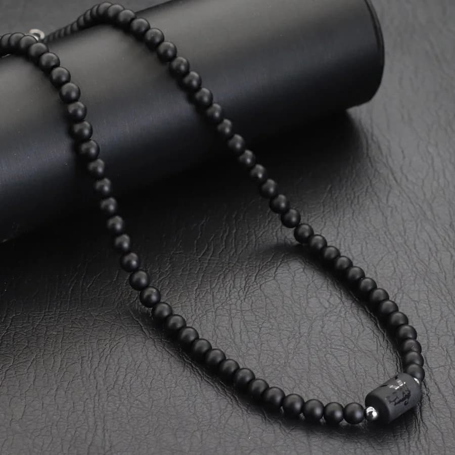 Unique Black Onyx Stone 12 Constellations Necklace For Men 19 Inches Stainless Steel Buckle Short Collar Casual Accessories Him