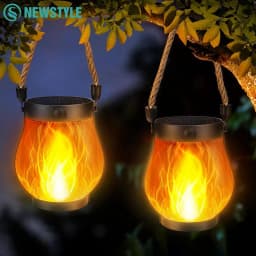 Outdoor Waterproof Solar Flame Lamp with Type-C Charging Simulation Flickering 3D Flame Solar Rope Hanging Light for Patio Decor