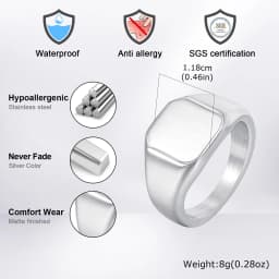 Silver Color Square Signet Ring for Men Women,Brushed Stainless Steel Ring Band Ring,Basic Chunky Ring Thumb Ring