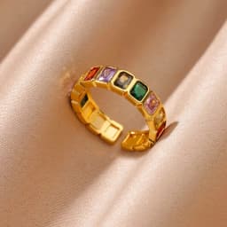 Luxury Stainless Steel Rings Gold Plated Colorful Stone Zircon Crystal Heart Ring For Women Wedding Boho Jewelry Christmas Gift