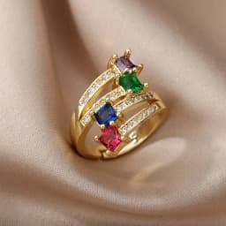Luxury Stainless Steel Rings Gold Plated Colorful Stone Zircon Crystal Heart Ring For Women Wedding Boho Jewelry Christmas Gift