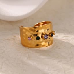 Luxury Stainless Steel Rings Gold Plated Colorful Stone Zircon Crystal Heart Ring For Women Wedding Boho Jewelry Christmas Gift
