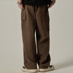 Men's Sweatpants 2025 Spring Autumn Vintage Japanese Wide Leg Straight Loose Button Big Pockets Cargo Pants Drawstring Trousers