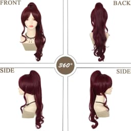 Megara Costume for Women Synthetic Fiber Megara Dark Red Wig - Cherry Red Ponytail for Meg Hercules Costume Cosplay Accessories